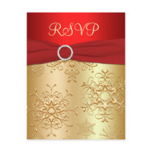 Red and Gold Snowflakes Wedding RSVP Card