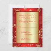 Red and Gold Snowflakes Wedding RSVP Card Karte (Rückseite)