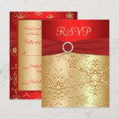 Red and Gold Snowflakes Wedding RSVP Card Karte (Vorne/Hinten)