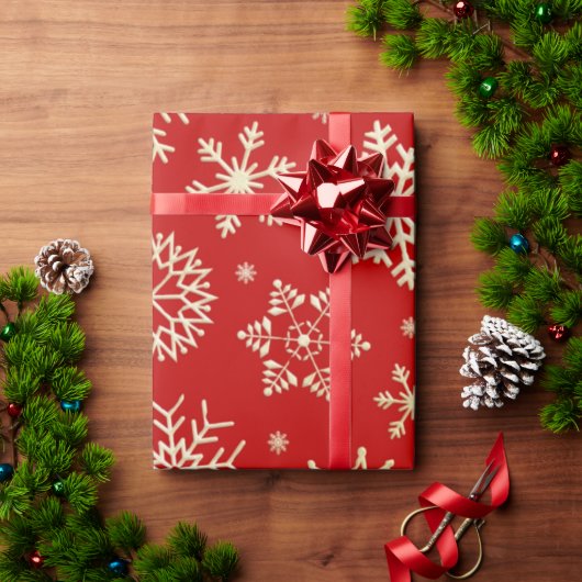 Red and Gold Snowflakes Weihnachtswrapping Paper Geschenkpapier (Feiertagsgeschenk)