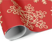 Red and Gold Snowflakes Weihnachtswrapping Paper Geschenkpapier (Rolleneckpunkt)
