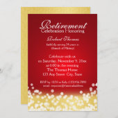 Red and Gold Sparkline Lights Retirement Party Einladung (Vorne/Hinten)