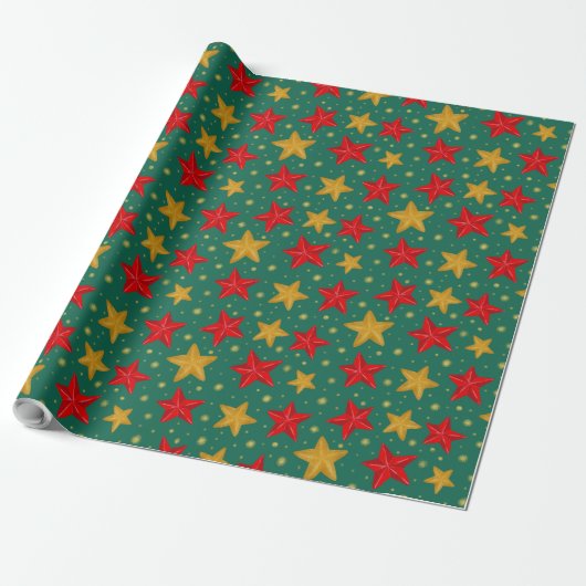 Red and Gold Star Weihnachtswrapping Paper Geschenkpapier (Ungerollt)