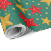 Red and Gold Star Weihnachtswrapping Paper Geschenkpapier (Rolleneckpunkt)