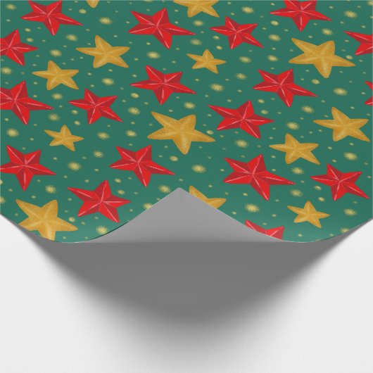 Red and Gold Star Weihnachtswrapping Paper Geschenkpapier (Ecke)