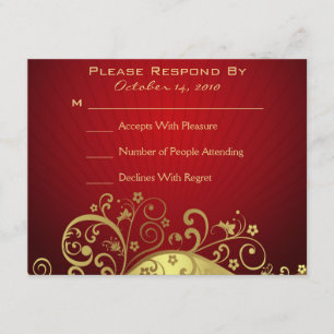 Red and Gold Swirl Repair Card RSVP Karte