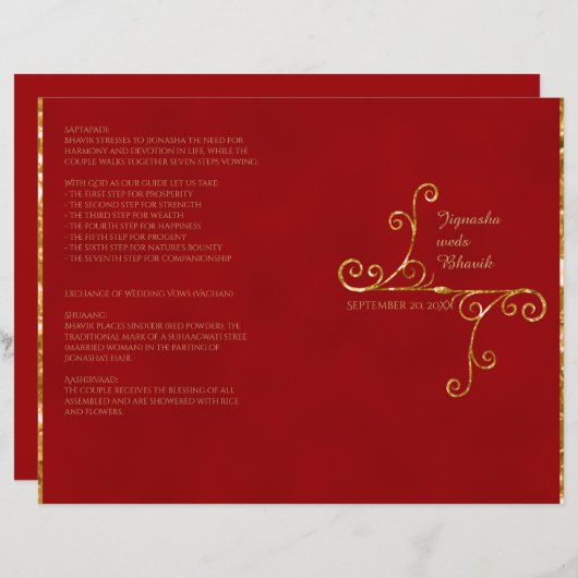 Red and Gold Tassel Hindu Wedding Program (Vorne/Hinten)