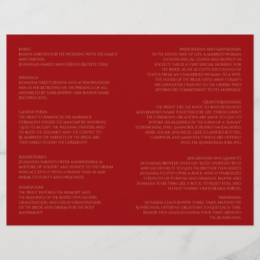 Red and Gold Tassel Hindu Wedding Program (Rückseite)