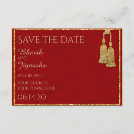 Red and Gold Tassel Indian Wedding Save the Date