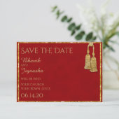 Red and Gold Tassel Indian Wedding Save the Date (Stehend Vorderseite)