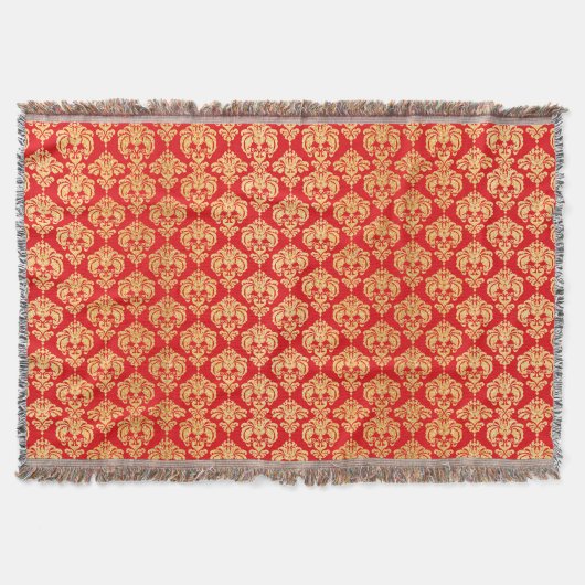Red and Gold Vintag Damask Muster Decke (Vorderseite)