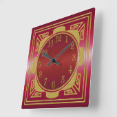 Red and Gold Wall Clock Quadratische Wanduhr (Winkel)