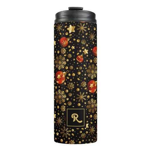 Red and Gold Weihnachtsschmuck Muster Thermosbecher (Vorderseite)
