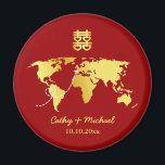 Red and gold world map destination chinese wedding magnet<br><div class="desc">Realize your dream wedding with an oriental touch! You can customize the design by adding your names and wedding date etc. You are also welcome to reach out to me for any special design which is uniquely for you. Double happiness symbol and red decorations are the must have items for...</div>
