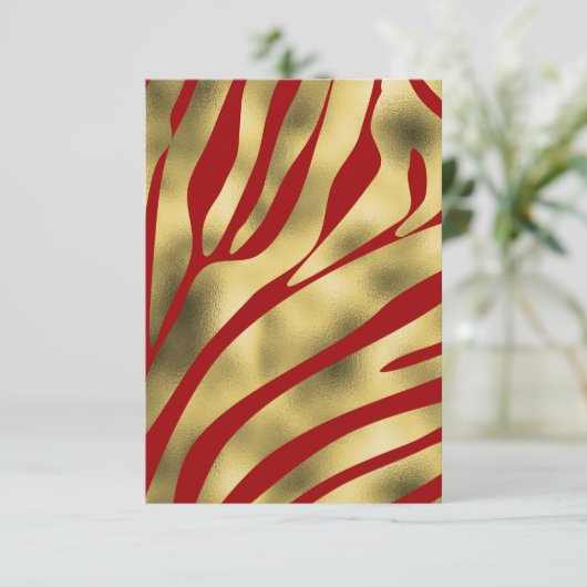 Red and Gold Zebra Blank Grußkarte (Stehend Vorderseite)