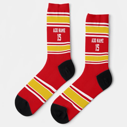 Red and Golden Yellow Sport Jersey - Name Number Socken (Linkes Detail)
