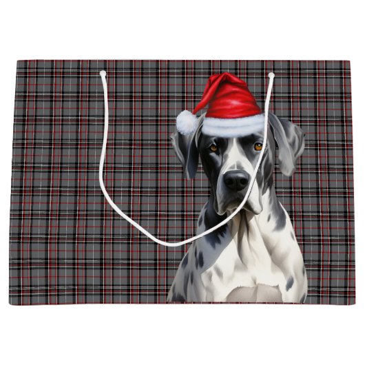 Red and Grau Kariert Great Dane Hund Lover Holiday Große Geschenktüte (Vorderseite)