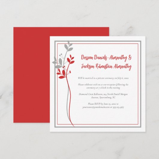 Red and Gray Modern Botanical Reception Only | Einladung (Vorne/Hinten)