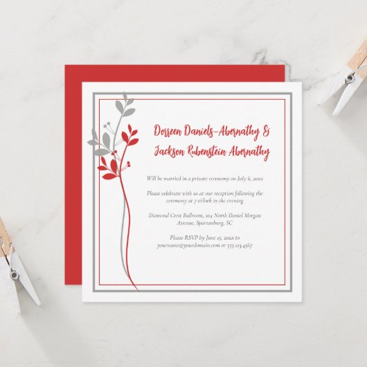 Red and Gray Modern Botanical Reception Only | Einladung (Vorderseite/Rückseite Beispiel)