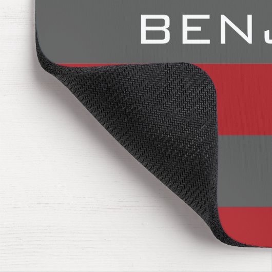 Red and Gray Rugby Stripes with Custom Name Mousepad (Ecke)