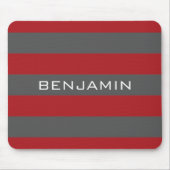 Red and Gray Rugby Stripes with Custom Name Mousepad (Vorne)