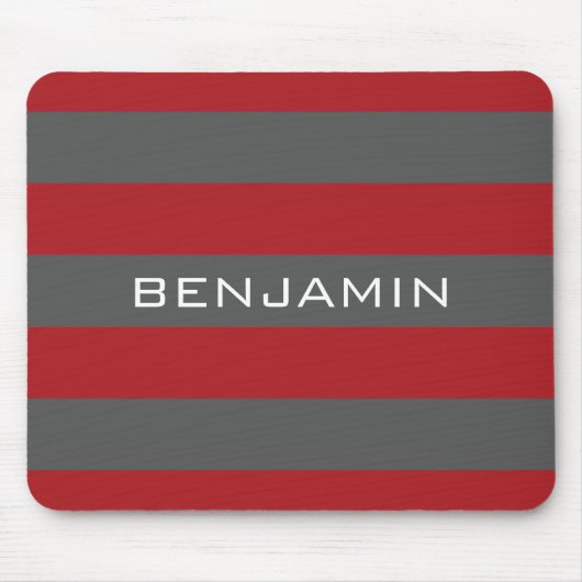 Red and Gray Rugby Stripes with Custom Name Mousepad (Vorne)