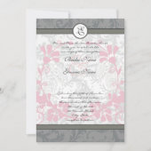 Red and Gray Vintag Lovebird Damask Wedding Einladung (Vorderseite)
