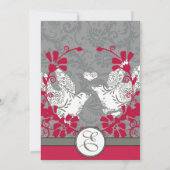 Red and Gray Vintag Lovebird Damask Wedding Einladung (Rückseite)