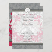 Red and Gray Vintag Lovebird Damask Wedding Einladung (Vorne/Hinten)