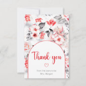 Red and Gray Watercolor Blume Vielen Dank Karte (Vorderseite)