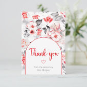 Red and Gray Watercolor Blume Vielen Dank Karte (Stehend Vorderseite)