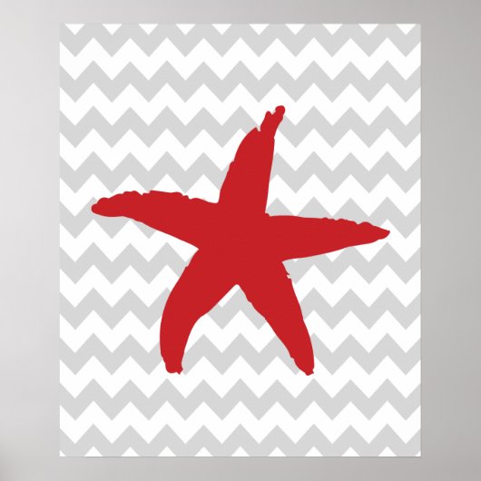 Red and Gray Zickzack Nautical Sea Star Poster (Vorne)