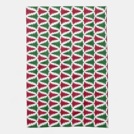 Red and Green Buffallo Plaid Christmas Tree Geschirrtuch (Vertikal)