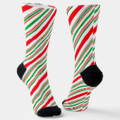 Red and Green Candy Cane Muster Classic Weihnachte Socken (Gewinkelt)