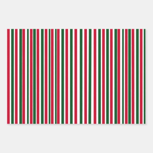 Red and Green Candy Cane Weihnachtsstreifen Geschenkpapier Set (Vorderseite)