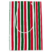 Red and Green Candy Cane Weihnachtsstreifen Mittlere Geschenktüte (Vorderseite)