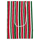 Red and Green Candy Cane Weihnachtsstreifen Mittlere Geschenktüte (Rückseite)