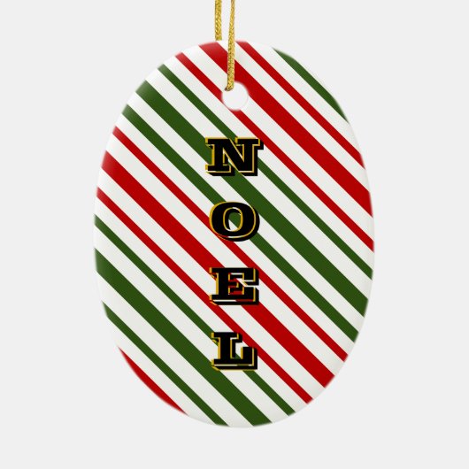 Red and Green Candy Stripes Weihnachten Weihnachte Keramik Ornament (Hinten)