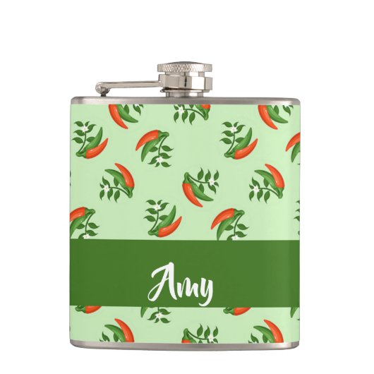 Red and green chili peppers pattern flachmann (Vorderseite)