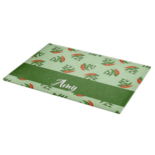 Red and Green Chili peppers pattern Schneidebrett (Ecke)