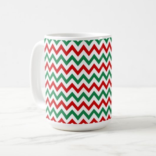 Red and Green Christmas Chevron Coffee Cup Mug Kaffeetasse (Vorderseite Links)