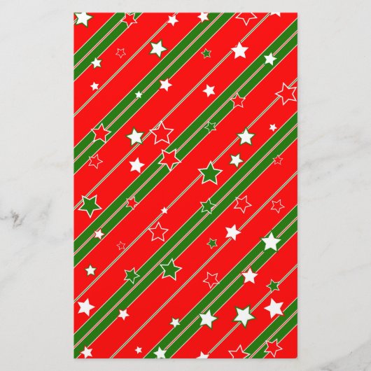 Red and Green Christmas Star Pattern Briefpapier (Vorderseite)