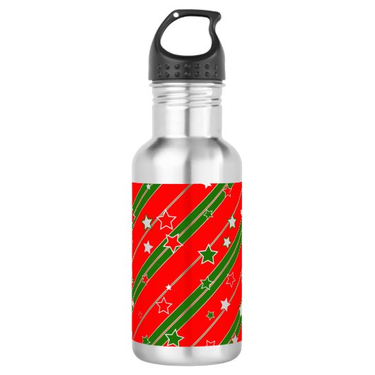 Red and Green Christmas Star Pattern Edelstahlflasche (Vorderseite)