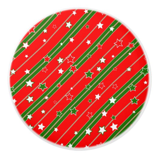 Red and Green Christmas Star Pattern Keramikknauf (Vorderseite)