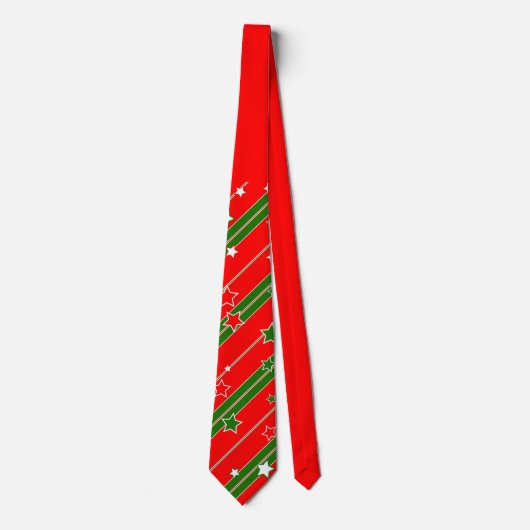 Red and Green Christmas Star Pattern Krawatte (Vorderseite)
