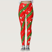Red and Green Christmas Star Pattern Leggings (Vorderseite)