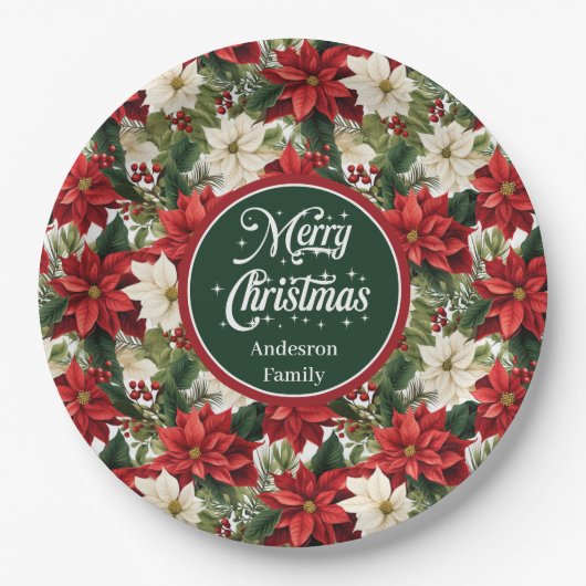 Red and Green Christmas Wreath Chic Paper Plates Pappteller (Vorderseite)