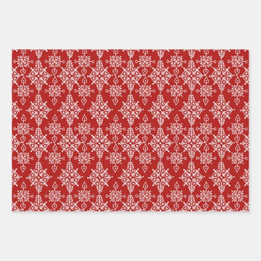 Red and Green Classic Damask Pattern Christmas Geschenkpapier Set (Vorderseite 2)