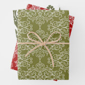 Red and Green Classic Damask Pattern Christmas Geschenkpapier Set (Beispiel)