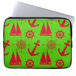 Red And Green Coastal Nautical Christmas Holiday Laptopschutzhülle
